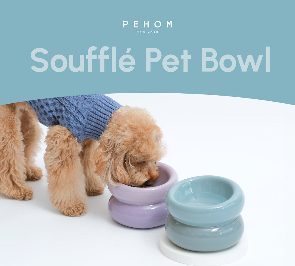 Ceramic Soufflé Pet Bowl - Frozen Blue