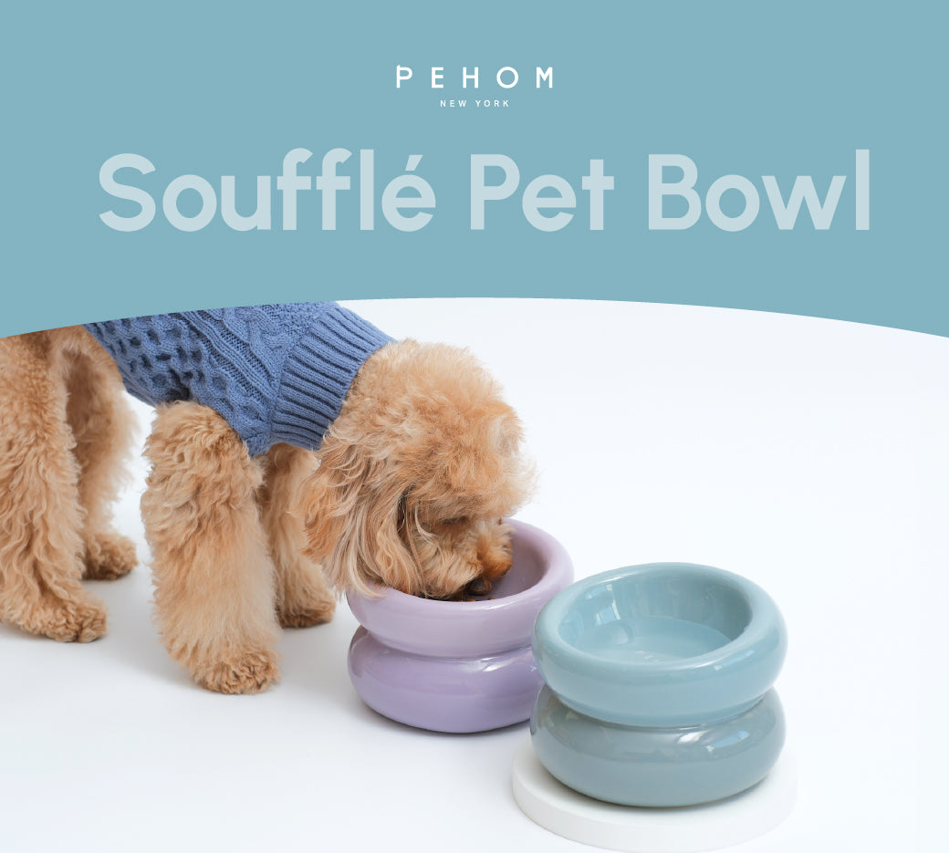 Ceramic Soufflé Pet Bowl - Frozen Blue