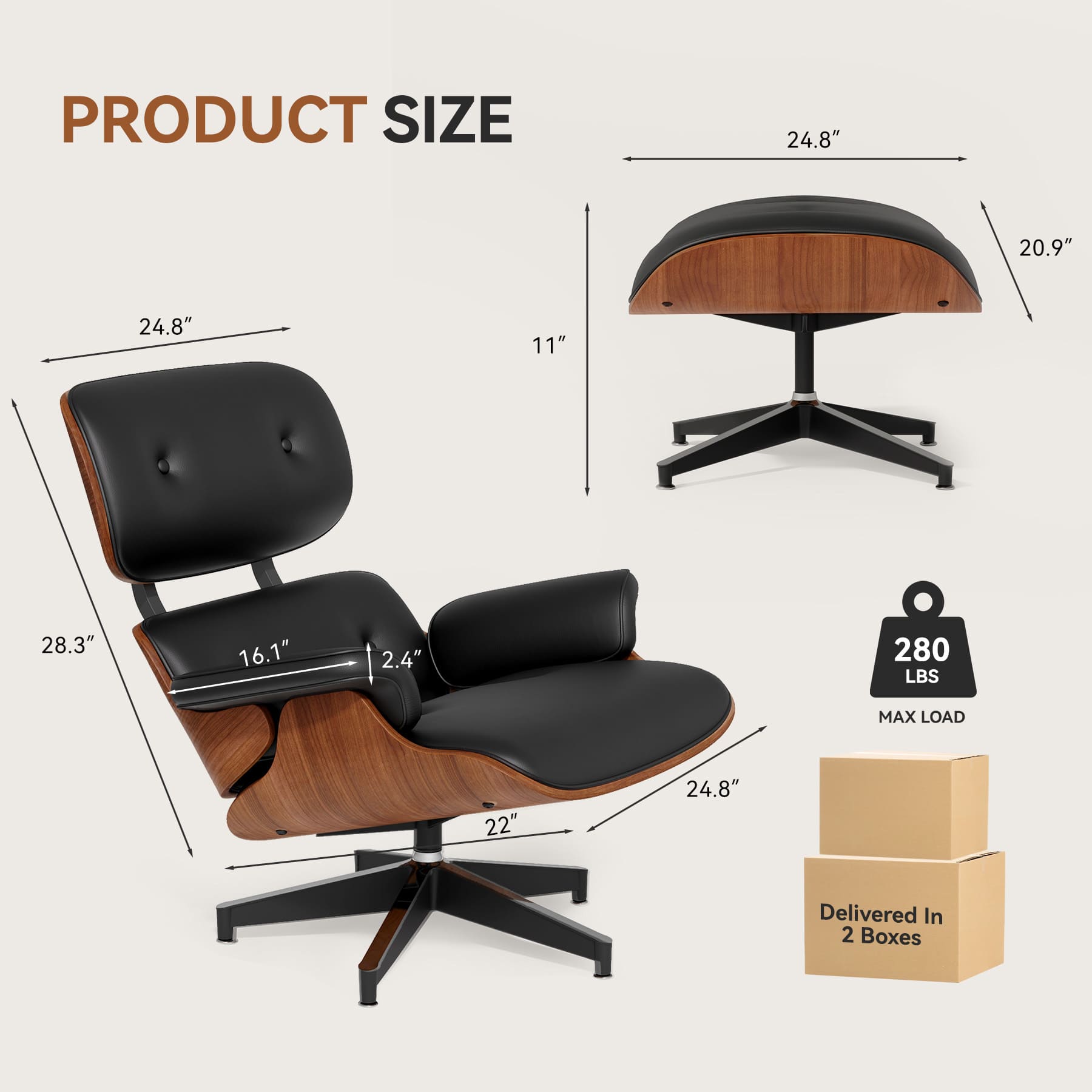 Recliner Chair With Ottoman, Lounge Chair With Wide Armrest, Mid Century Accent Chair With Heavy Duty Base Support