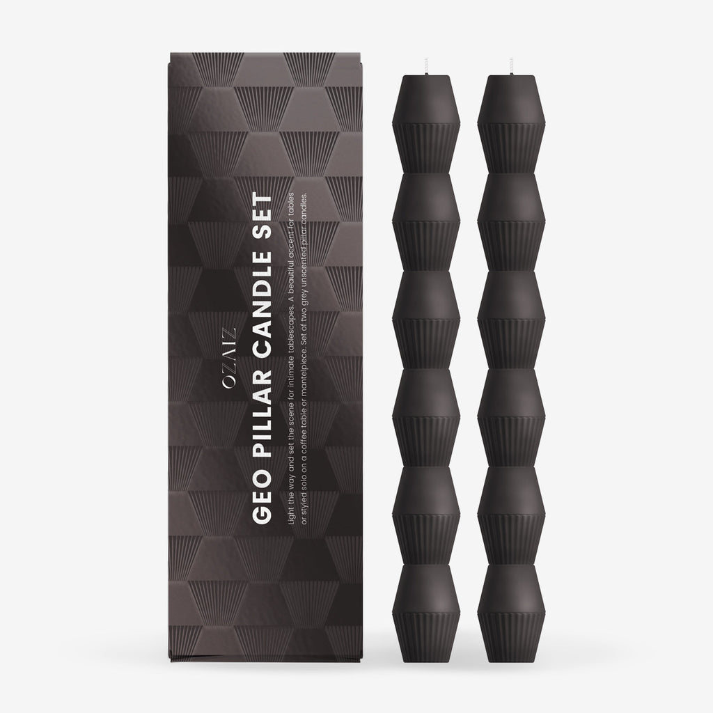 Charcoal  Geometric Pillar Candle - Set of 2