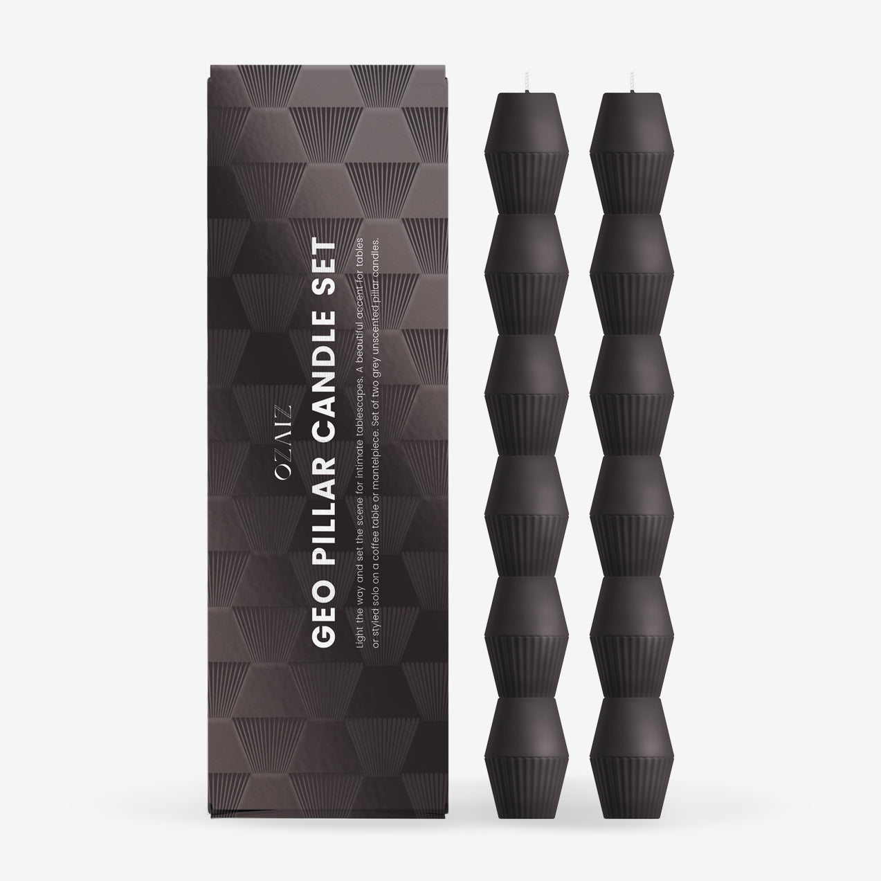 Charcoal  Geometric Pillar Candle - Set of 2