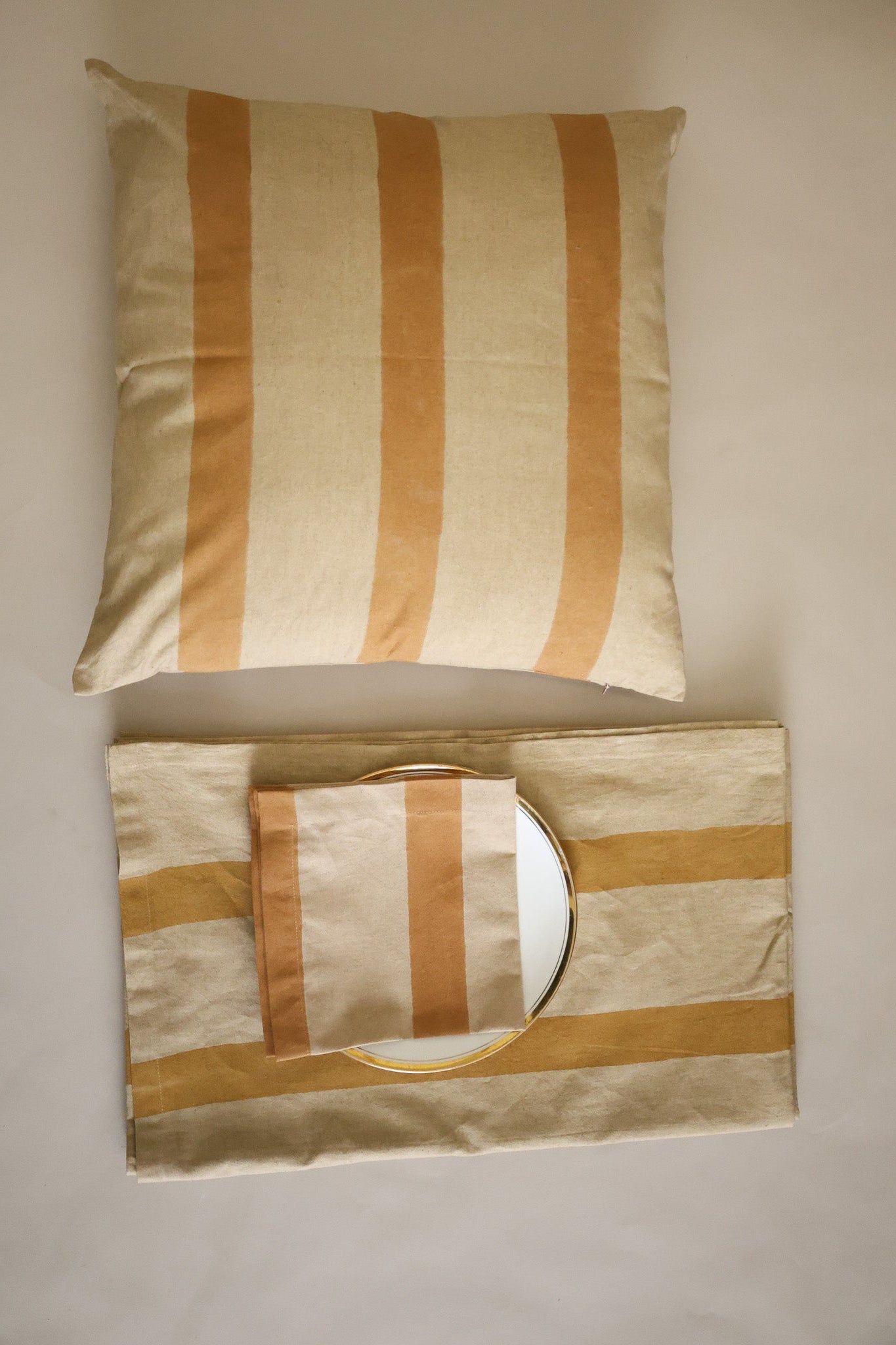 Oh! Stripes Block Print Pillow - Ochre