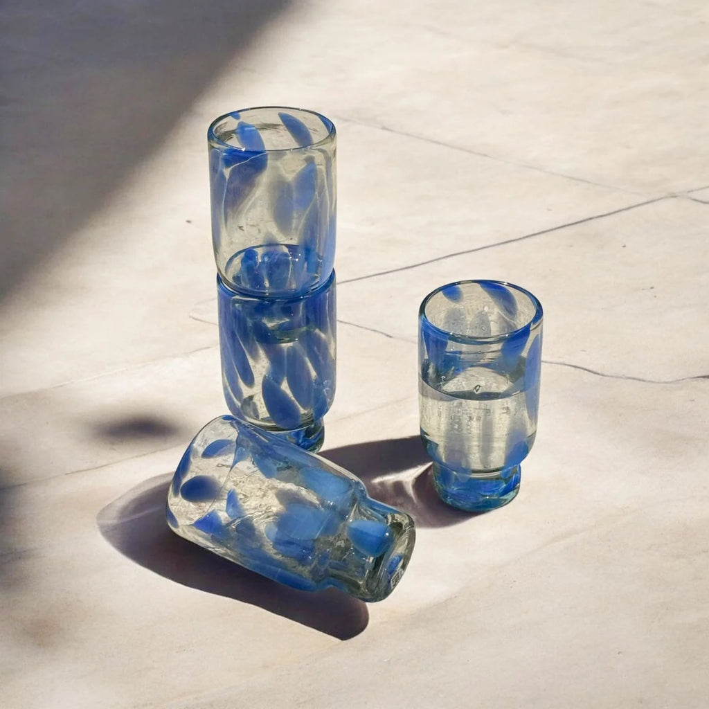 Frida Tall  Stackable Glass - Blue & Clear Set of 4