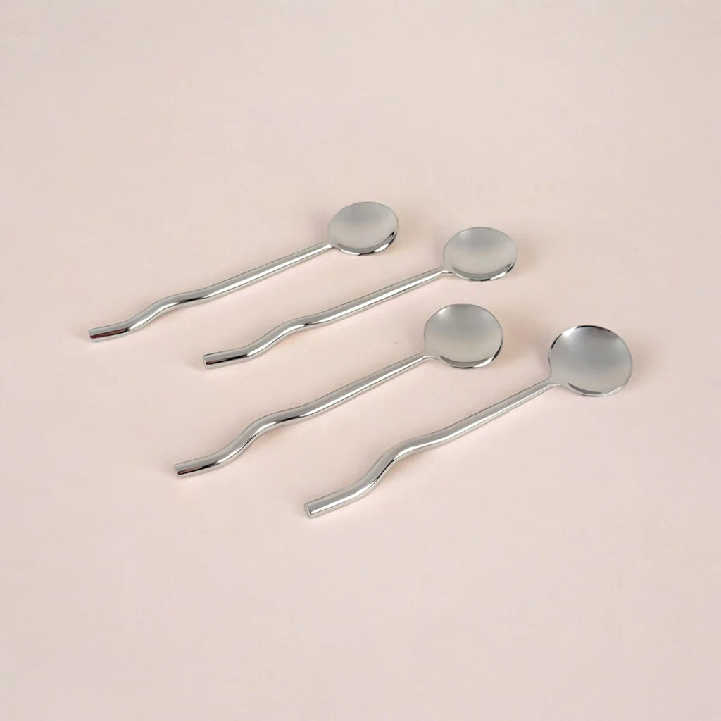 Wavy Stainless Silver Finish Cutlery - Set of 4
