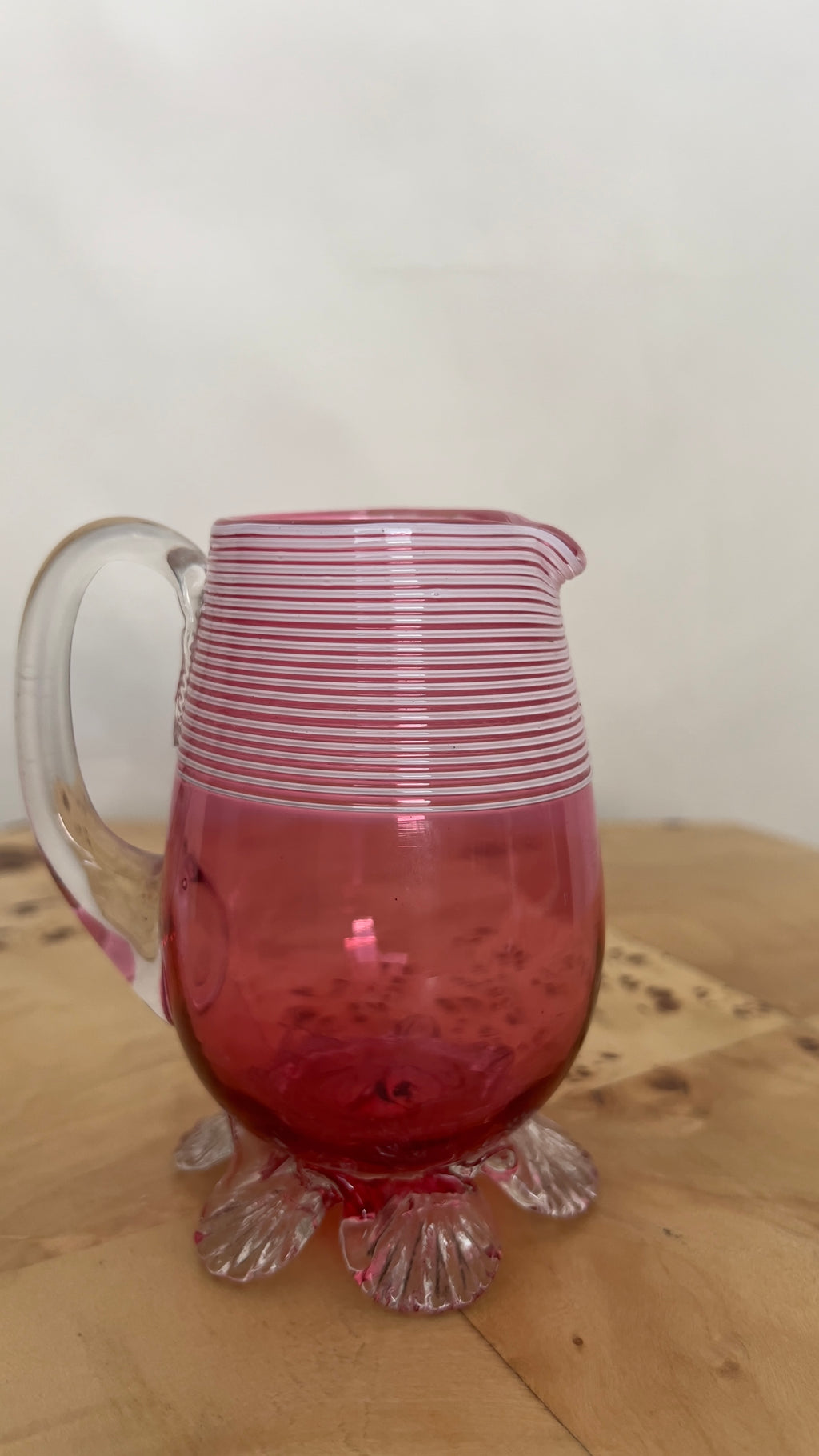 Stevens & Williams Victorian-Era Cranberry Glass Threaded Creamer and Bowl set