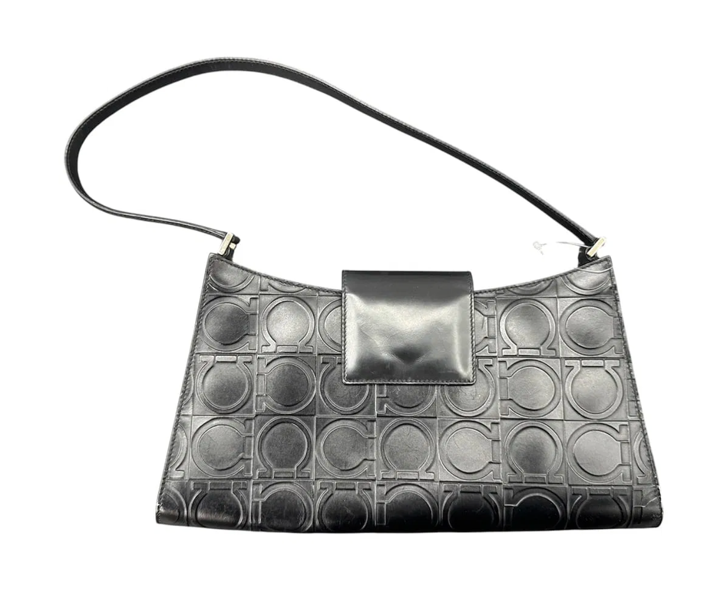 Salvatore Ferragamo Black Embossed Leather Shoulder Handbag