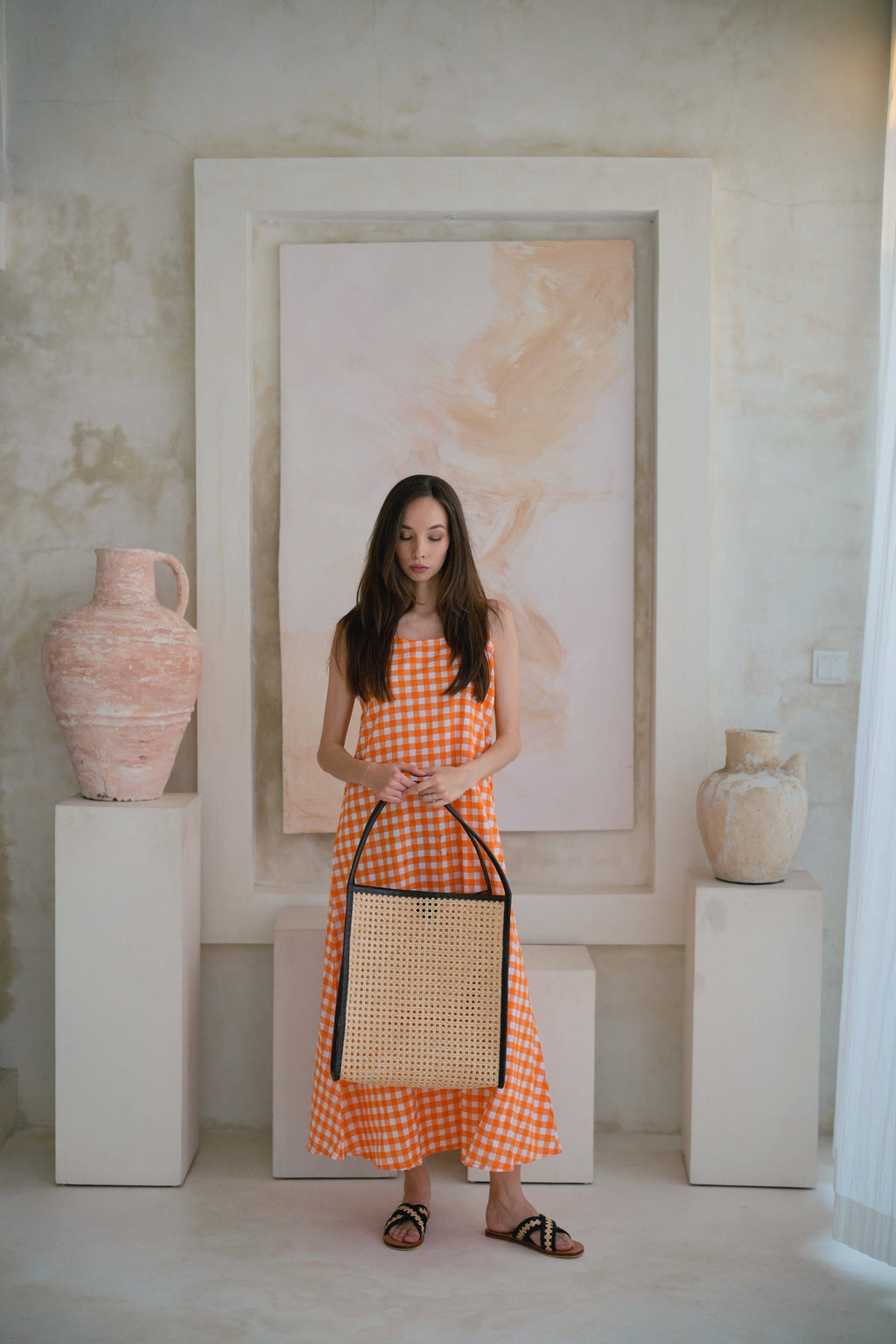 Maya Dress in Gingham Orange