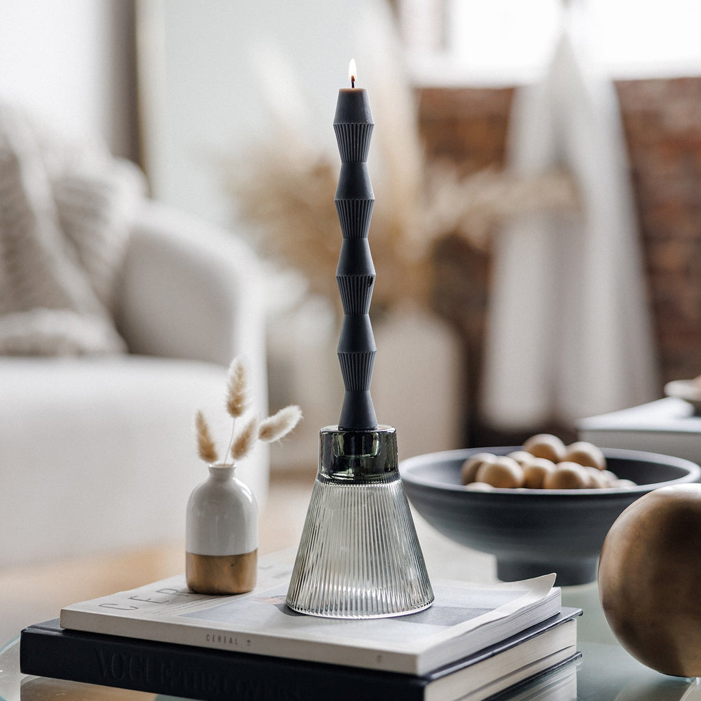 Charcoal  Geometric Pillar Candle - Set of 2