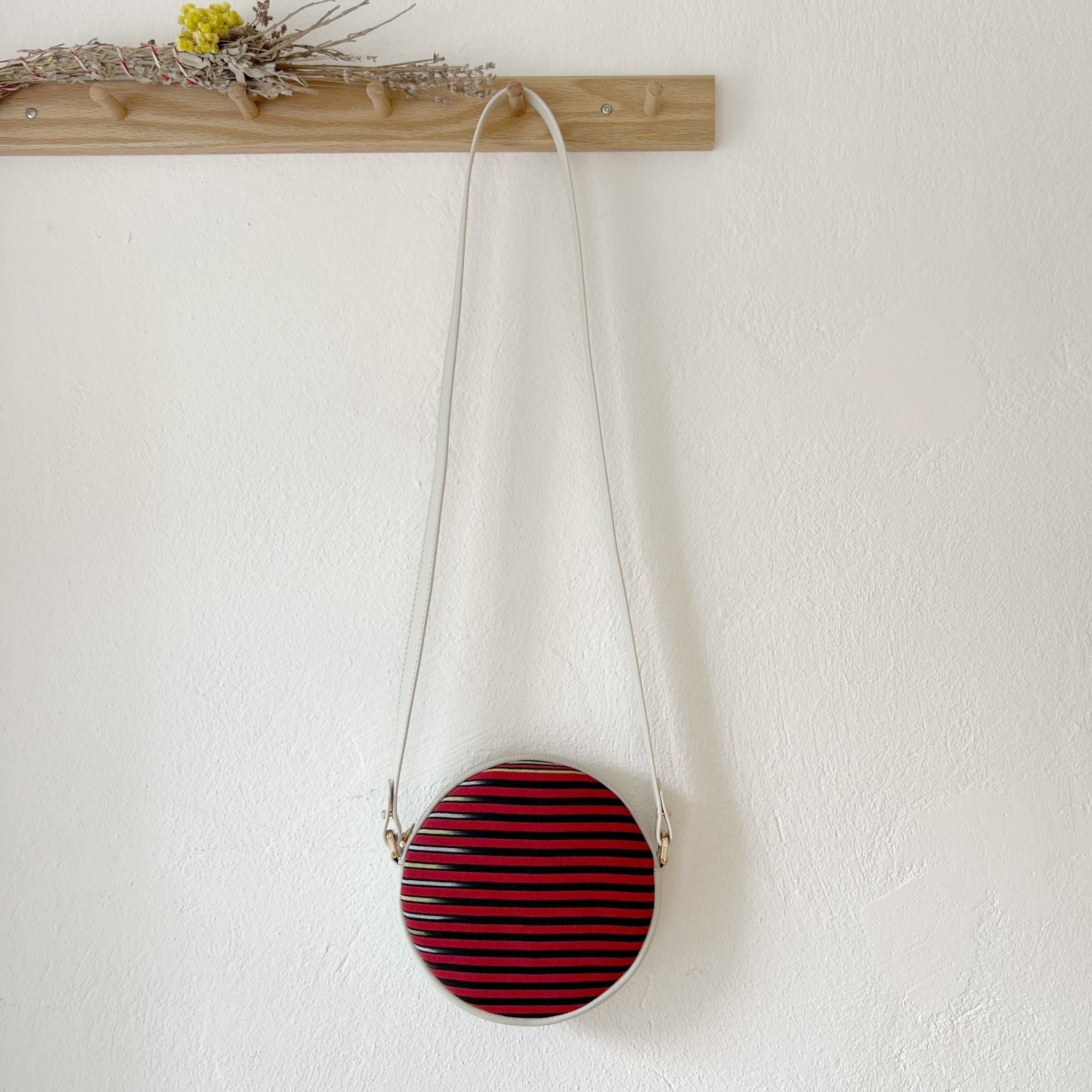 Beige & Striped Fabric Pattern Crossbody Bag