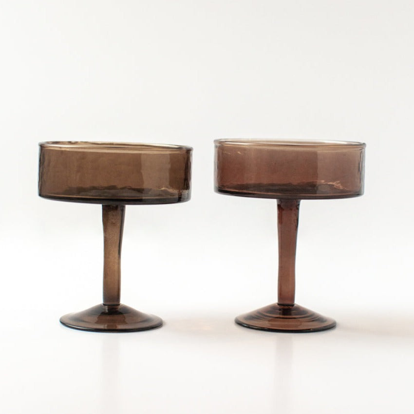 Handblown Hammered Coupe Cocktail Glasses, Smoke - Set of 4