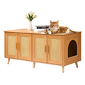 Litter Box Furniture Hidden With Rattan Decorated Doors