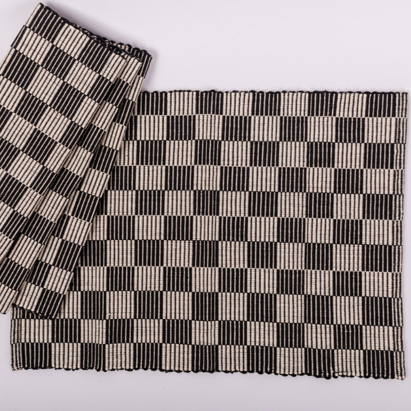 Handloomed Checkered Placemats Black - Set of 4