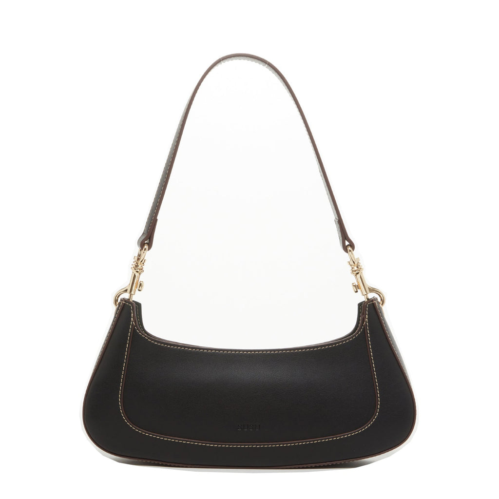 Leather Baguette Bag East West Black Purse