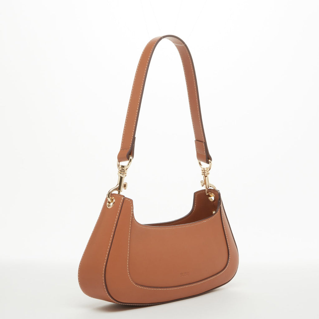 Leather Baguette Bag East West Brown Purse