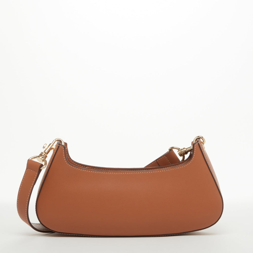 Leather Baguette Bag East West Brown Purse