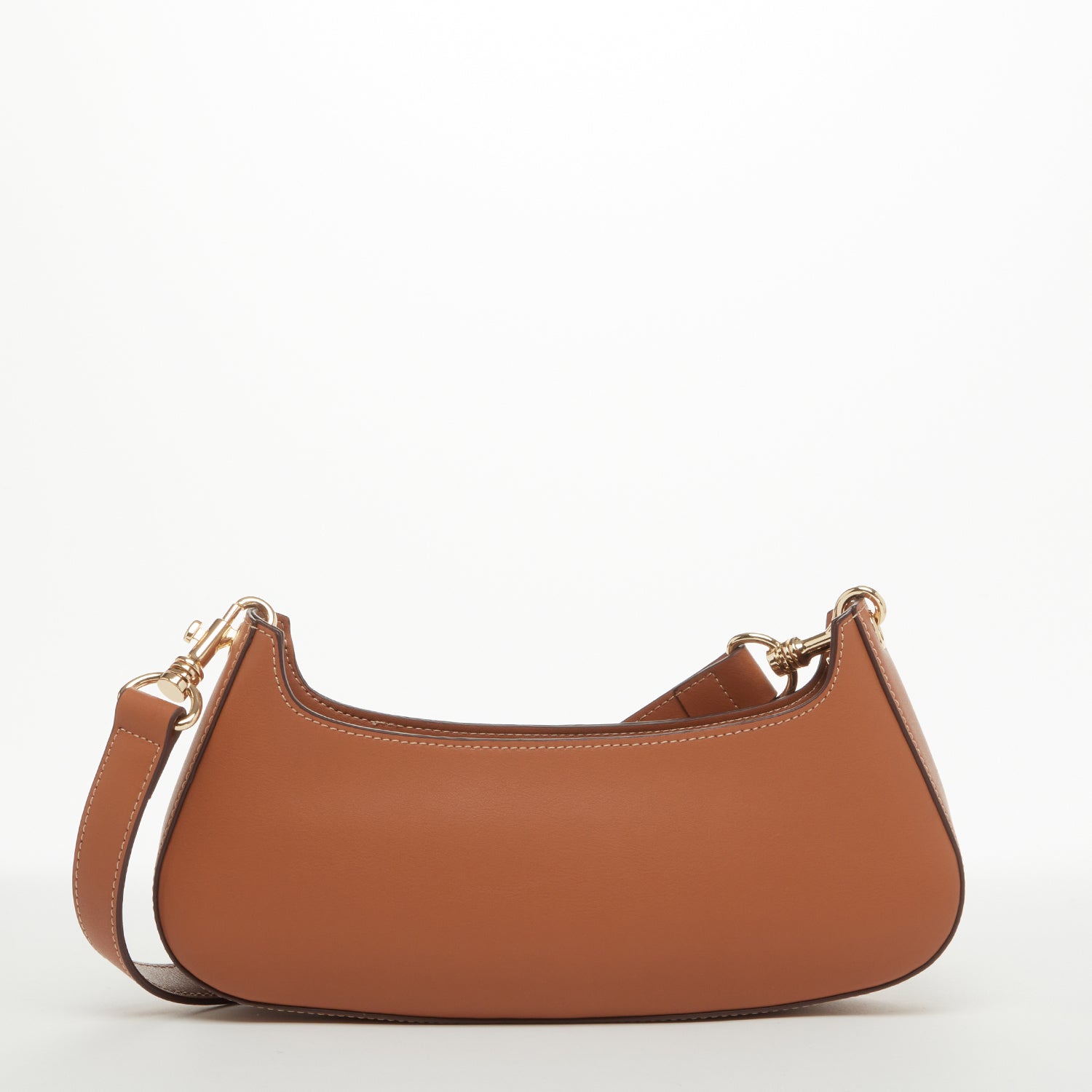 Leather Baguette Bag East West Brown Purse