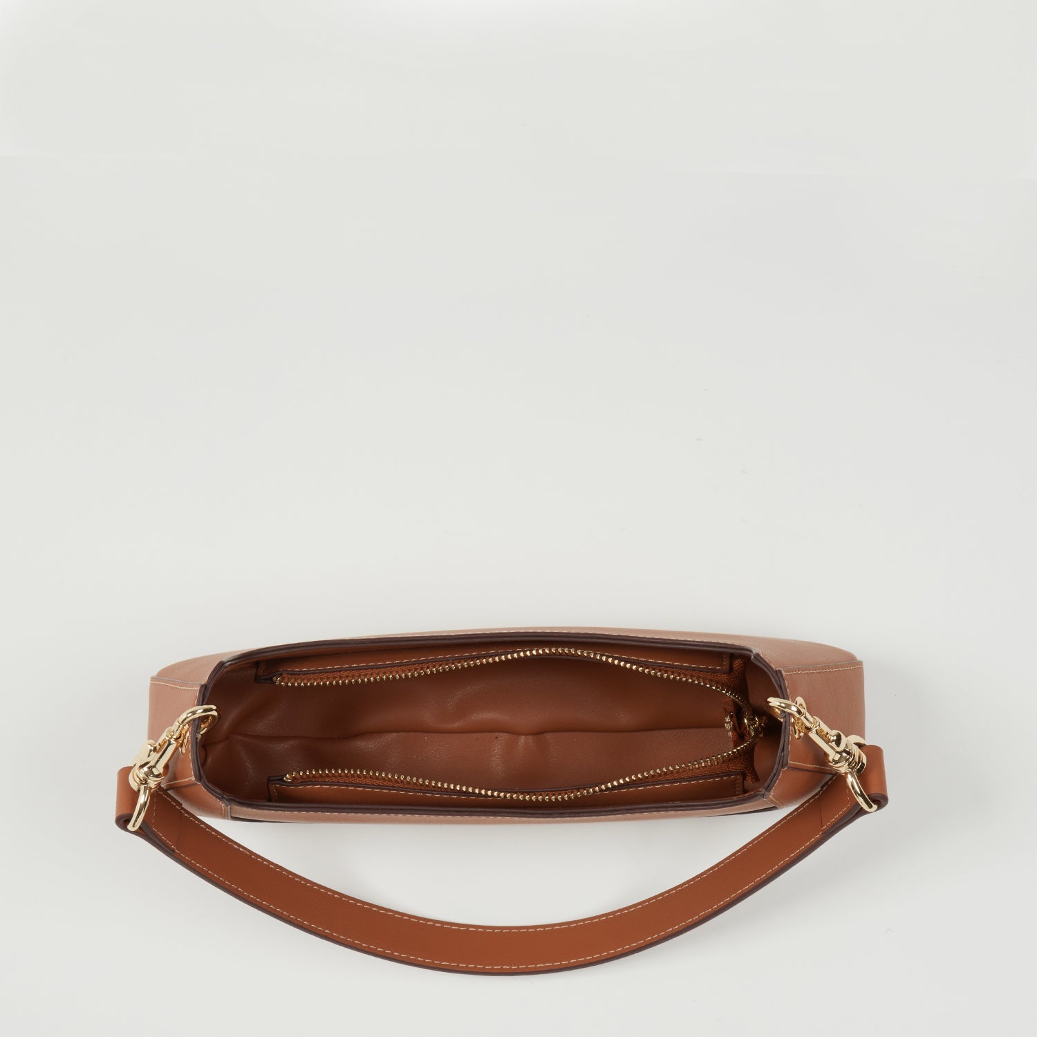 Leather Baguette Bag East West Brown Purse