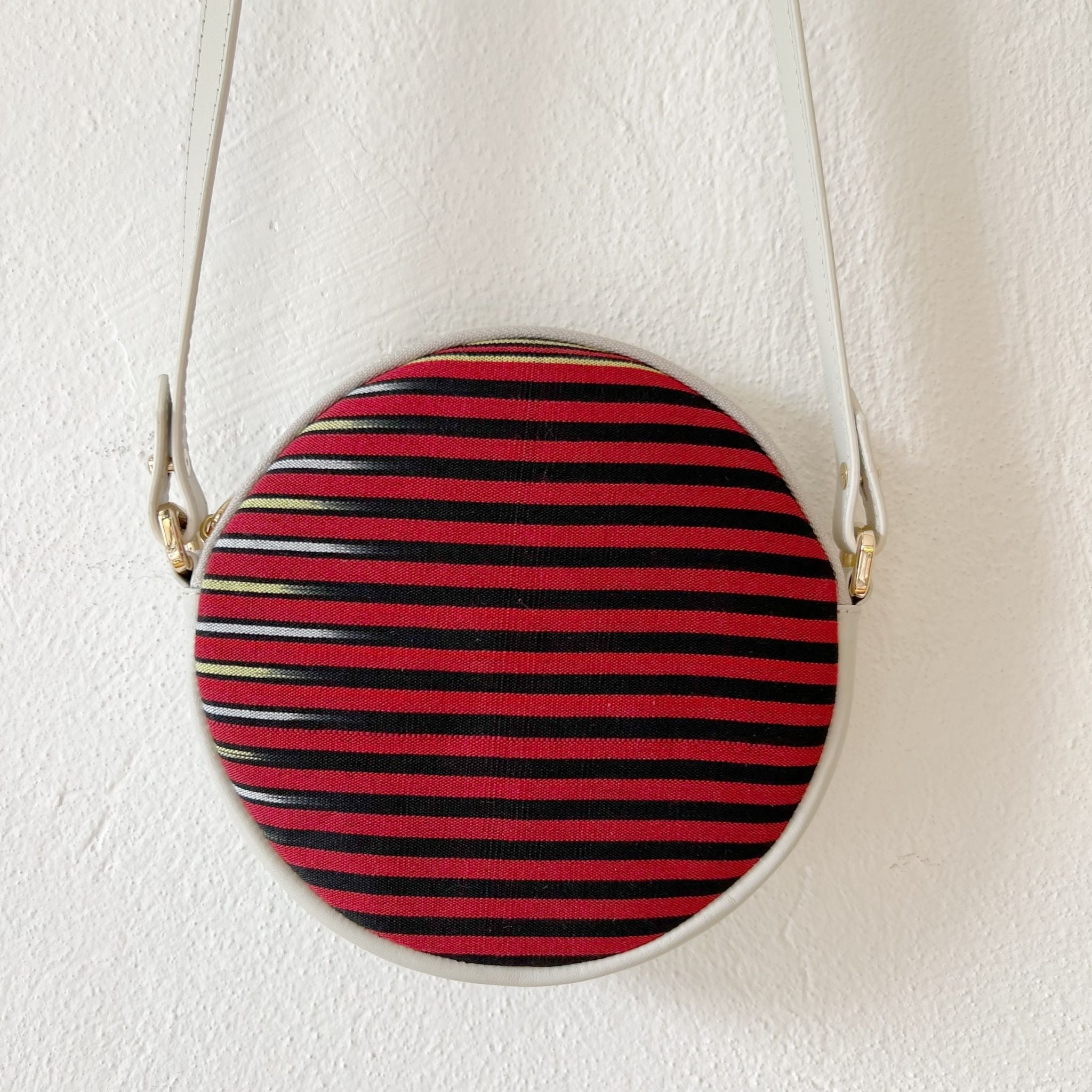 Beige & Striped Fabric Pattern Crossbody Bag