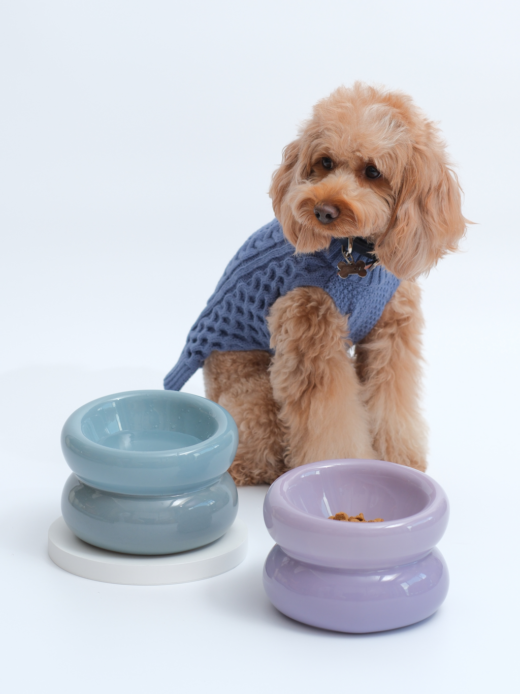 Ceramic Soufflé Pet Bowl - Frozen Blue